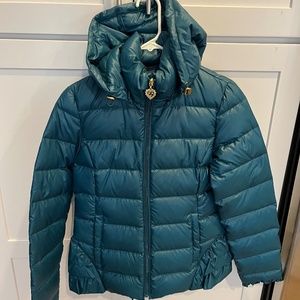 NEW! Betsey Johnson Teal Lightweight Down Hooded Puffer Jacket Women's Sz Small
